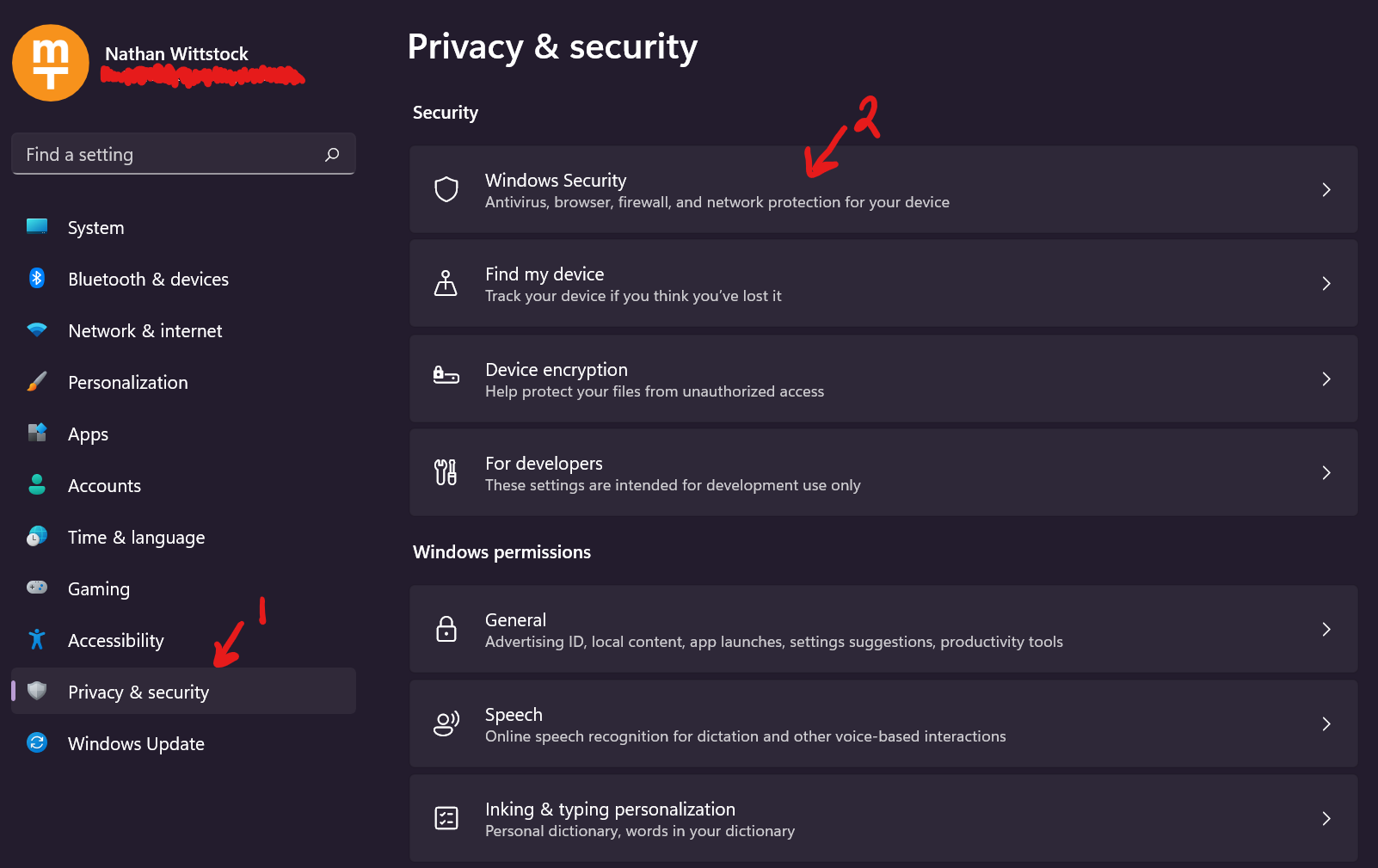 In Settings, click &ldquo;Privacy & Security&rdquo; followed by &ldquo;Windows Security&rdquo;